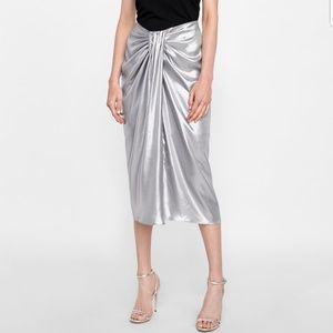 Zara liquid Metallic draped Skirt Nwt